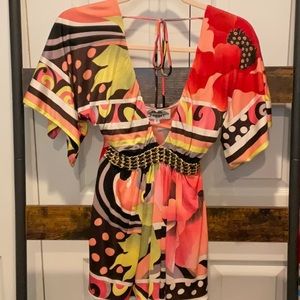 🆕Y2K Jagger Silk Floral Polka Dot Boho Butterfly Sleeve Top Leather Chain Belt